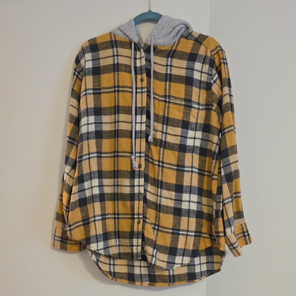 American Eagle Outfitters Yellow Plaid Hoodie Shirt